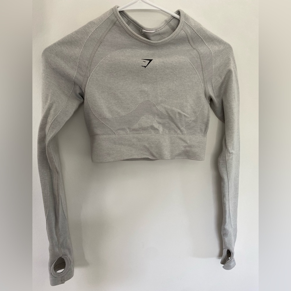 Gymshark White and Blue Fitted Crop Hoodie